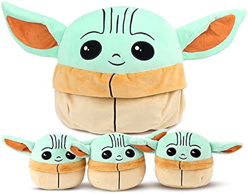 Yusaket 10inch Grogu Plush Stuffed Animal, The Child Plushie Pillow with 3PCS Little Baby Doll Toy-Room Decoration Birthday Gifts for Kids