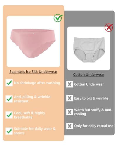Image of LEVAO Seamless Underwear for Women No Show Ice Silk Bikini Breathable Hipster Wavy Sides Invisibles Panties 7 Pack S-XL