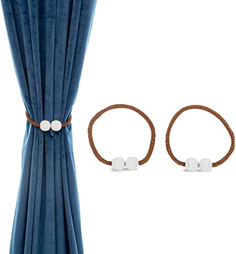 Image of Home Cloud Magnetic Curtain Tiebacks Convenient Drape Tie Backs - Pearl Decorative Rope Holdback Holder for Window Drapries Color Multi (1pair 2 pcs) (L.Brown)