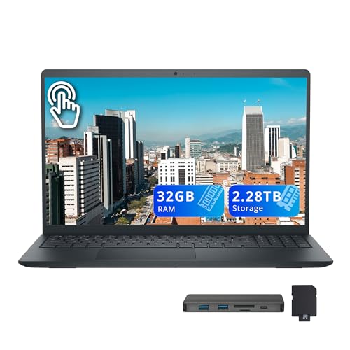 Image of Dell Inspiron 15.6 inch FHD Touchscreen Laptop, Intel Core i7-1355U, 32GB RAM, 2.28TB Storage (2TB SSD + 288GB Docking Station Set), Wi-Fi 6, Backlit Keyboard, Fingerprint Reader, Windows 11, Black