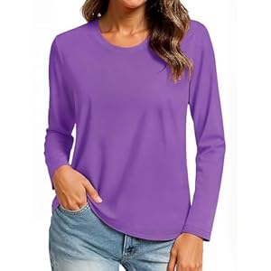 TACVASEN Women’s Long Sleeve T Shirts Cotton Tops Quick Dry Casual T Shirts Crew Neck Breathable Basic Going Out Tops