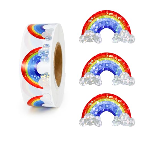 Holographic Rainbow Seal Stickers Roll 500 Pcs Waterproof Self Adhesive PET Decals for Envelopes Journals Scrapbooks Party Favors Gift Packaging Teacher Reward Rainbow