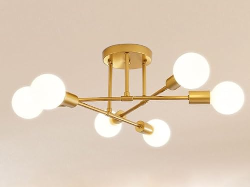 Surpars House Sputnik Chandelier Mid-Century Ceiling Light 6 Lights,Gold