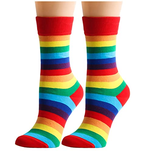 Bblulu Women Crew Socks Rainbow Striped Funny Novelty Cute Socks Colourful Casual Cotton Fashion Socks for Men