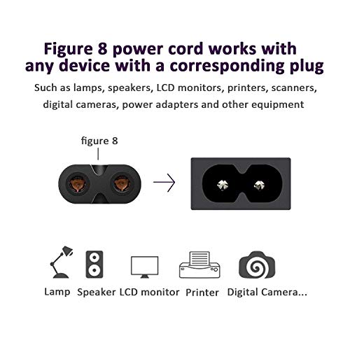 Vseer 2M Uk Ac Power Cable (Iec320-C7 To Bs1363), Universal Uk Plug 2- Slot Printer Power Cord Cable, Non-Polarized Figure 8 Power Lead (6Ft) #TOP5