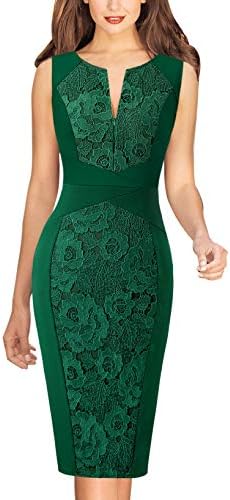 VFSHOW Womens Green Crochet Lace Colorblock Patchwork Slim Zipper Up Party Cocktail Business Bodycon Pencil Sheath Dress 7181 GRN XL