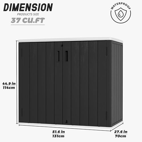 Image of Mrosaa Large Outdoor Storage Box,Resin Sheds&Outdoor Storage Waterproof /Lockable,Outdoor Storage Cabinets for Balcony,Garage,Backyard (37Cu.ft-Black White)