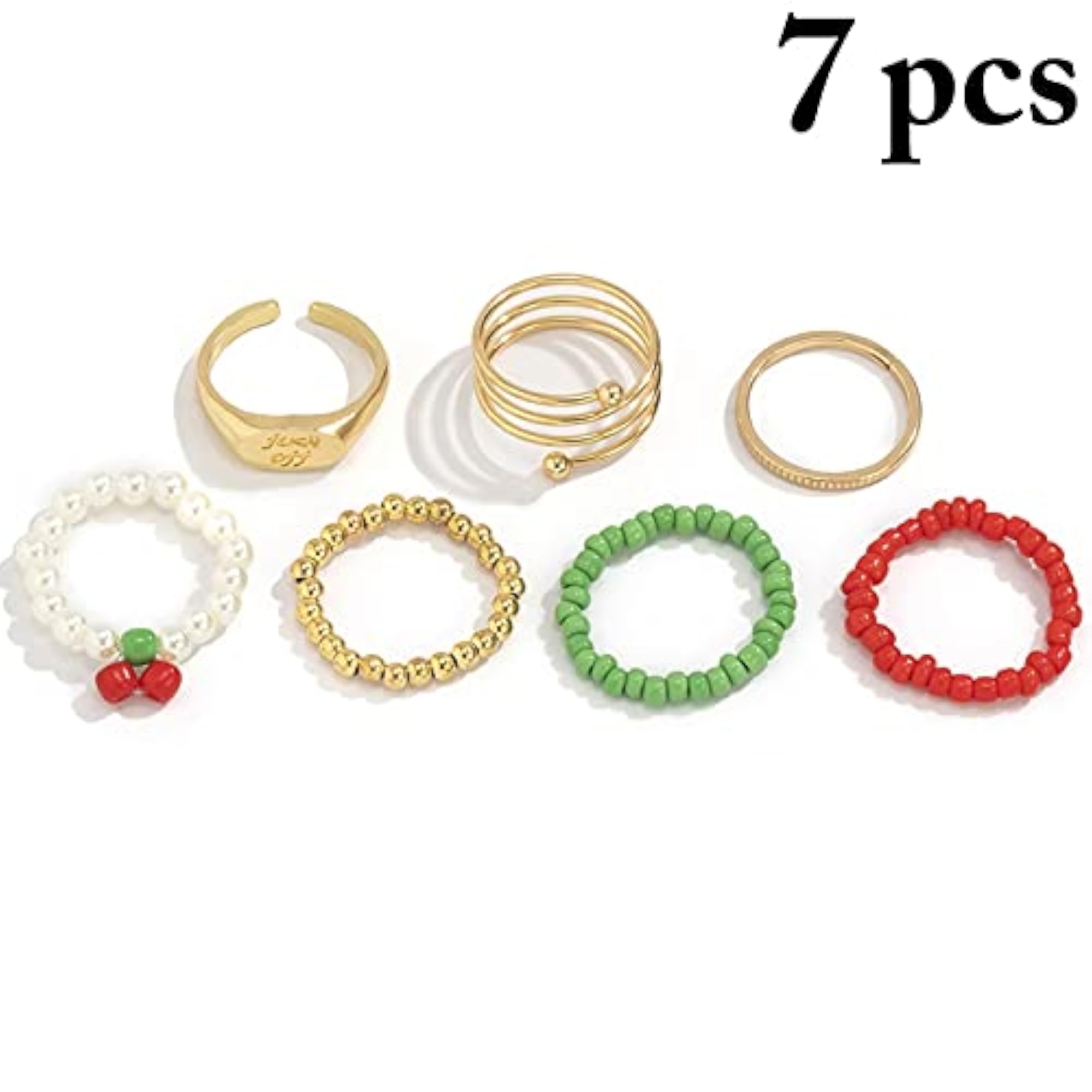 Women's Bohemian Decorative 7PCS Colorful Bead Rings, Stackable
