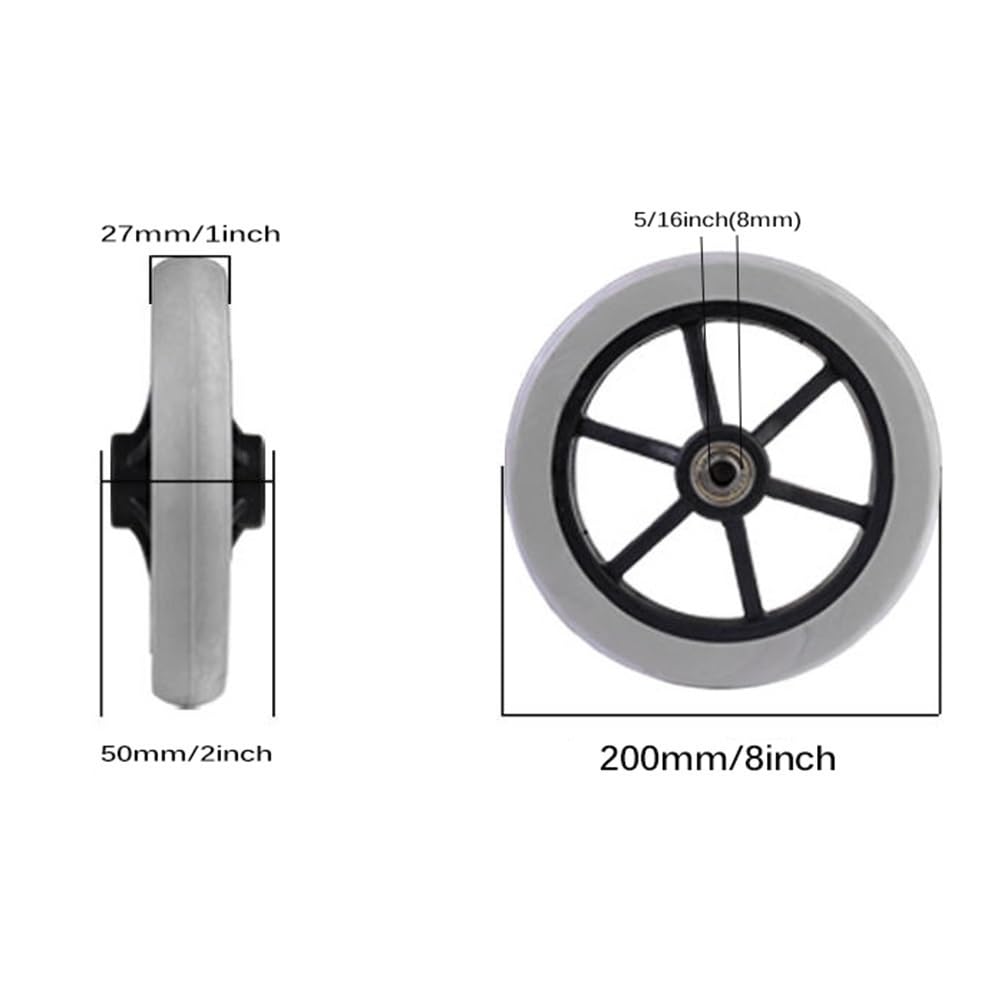 Graue Rollstuhl-Vorderräder, Rollstuhl-Ersatz-Vorderräder, für den Ersatz manueller Rollstuhl-Räder (Größe: 200 mm/8 Zoll)
