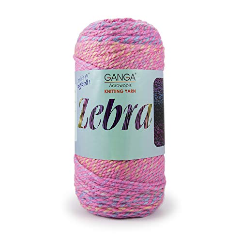 Image of Ganga Acrowools Acrylic Zebra Hand Knitting Fancy Yarn, A Pack of 2 Balls- 150Gram Each(Ptt-1418), Multicolor