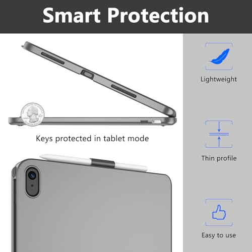 Étui iPad 10e génération avec clavier rotatif 360° et pavé tactile intégré gris