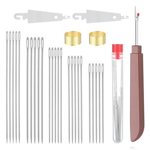 31 Stück Nähnadeln Set Stahl Nadeln Mit Einfädler Nähwerkzeug Mit Stahlnadeln Garnrollen Nahttrenner Nadeleinfädler Fingerhüte Tragbares Edelstahl Nähnadeln Mit Großem Öhr Für Anfänger Heimwerker