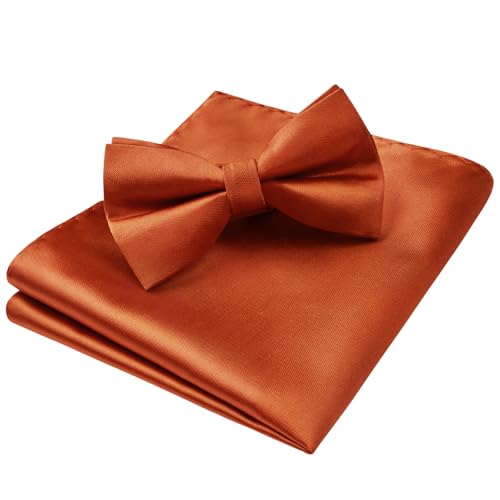 Image of HISDERN Bow Ties for Men Solid Color Pre-Tie Bow Tie and Pocket Square Set Classic Formal Tuxedo Bowties for Wedding Party