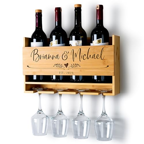 Personalized Wine Rack - Wall Mounted Custom Engraved Holder for