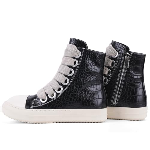 Image of IMPREMEY Women's High Top Sneakers Lace Up PU Leather Shoes with Thick Soles and Zipper, Fashionable Walking Shoes