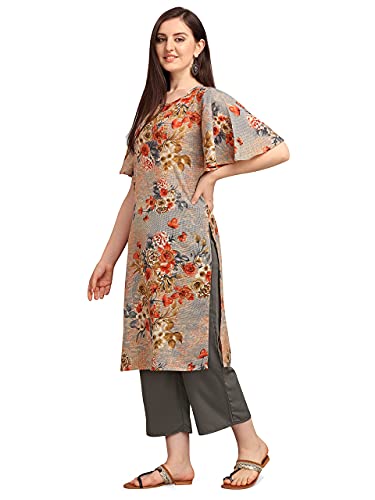 Image of EthnicJunction Women's Crepe Floral Printed Ready to Wear Straight Kurti