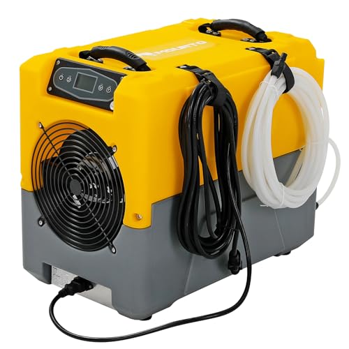 Image of 150 Pints Compact Commercial Dehumidifier, LGR Technology, Built-in Pump, ETL Certified, Ideal for Large Spaces, Water Damage Restoration, Industrial Use (Yellow)