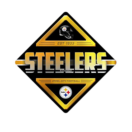 Rico Industries NFL Pittsburgh Steelers Metal Crossing Sing - Home Decore Perfect for Bed Room, Man Cave, Garage,Silver