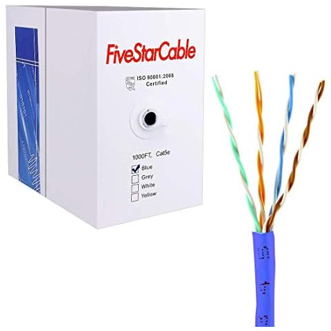 FiveStarCable Cat5e 1000 Ft. Cable 24AWG 4 Twisted Pair UTP Unshielded Network Ethernet Router LAN Bulk Cable Pull Box - Blue Color Cover