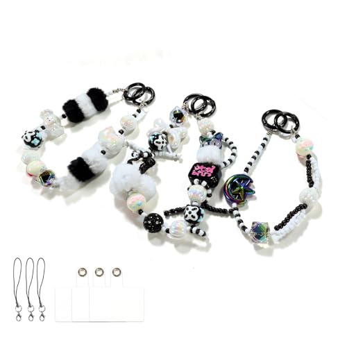 Phone Charm with 3D Handpainted Bead, Kawaii Hands-free Wrist Strap for Women Girl, Anti-lost Keychain, Cute Bag Charms Joyful Series- Black Cat(3 pcs)