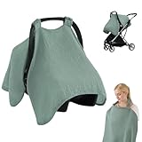 Baby Car Seat Cover, Breastfeeding Cover, 2-In-1 Muslin Cloth Car Seat Cover Baby, Multi-Use Toddler Car Seat Cover, Breathable Baby Car Seat Canopy Cover for Travel, Newborn Essentials for Mom