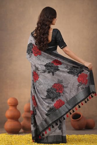 Image of Jack & Jini Women's Floral Print Pure Georgette Saree with Blouse Piece | Soft Casual & Festive Drape | Gift for Mother, Wife.