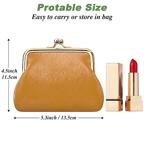 Image of Coin Purse, Small PU Leather Change Purse, Coin Wallet with Clasp, Car Change Holder Pouch for Woman Men Kids Girls, Brown
