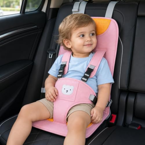 Image of Portable Baby Travel Booster Seat Foldable Linen Car Seat 6M-5Y | Portable Foldable Baby Travel Booster Seat Linen Fabric Breathable Lightweight Secure Straps For Car Train Airplane