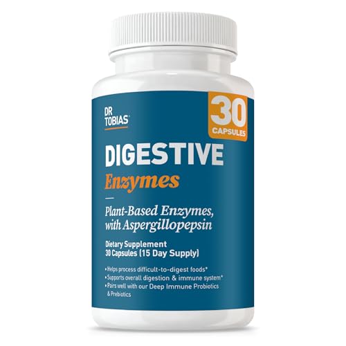 Dr. Tobias Digestive Enzymes with Amylase, Bromelain, Lipase, Lactase, Protease, Papain & More, Digestion Supplement with 18 Enzymes for Digestion and Gut Health, 30 Capsules, 15 Servings