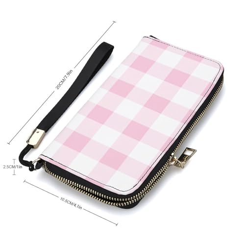 Light Pink White Checkered Texture PU Leather Clutch Long Bifold Wallet, Coin Purse Credit Pass Case, Durable Card-Holder Money Storage for Women Men2