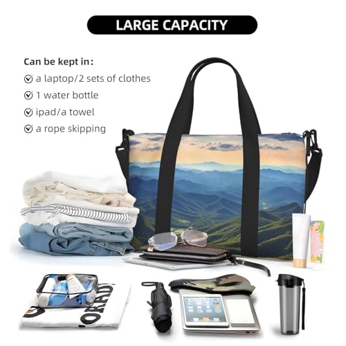 Blue Ridge Parkway Mountains Duffle Bag for Men Women Gym Bag with Shoes Compartment Travel Bags Lightweight Overnight Bags4