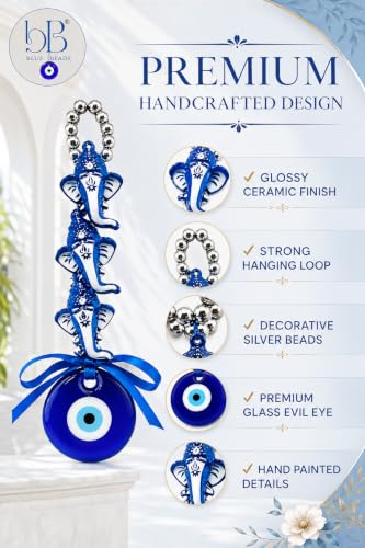 Image of BLUE BEADS Evil Eye Ganesha Wall Hanging for Home Entrance Door | Vastu Home Decor | Good Luck & Positive Energy | Office, Living Room, Housewarming & Diwali Gift (Ganesha)