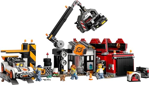 LEGO City Casse Automobile - Jeu de Construction avec 4 minifigurines et 2 Machines à Construire : Une Presse et Une Grue - Cadeau pour garçons et Filles dès 7 Ans Amateurs de mécanique 60472