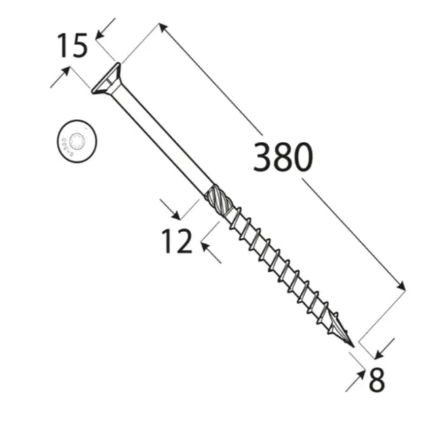 Caja de Tornillos para Madera Torx de 8x380mm (50 uds)