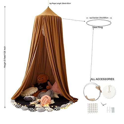 Crib Bed Canopy For Kids Girls, Round Dome Netting Mosquito Net Canopy Bed Curtain For Play Room Baby Bed Indoor Outdoor Princess Castle Hanging House Decoration (Coffee) #TOP1