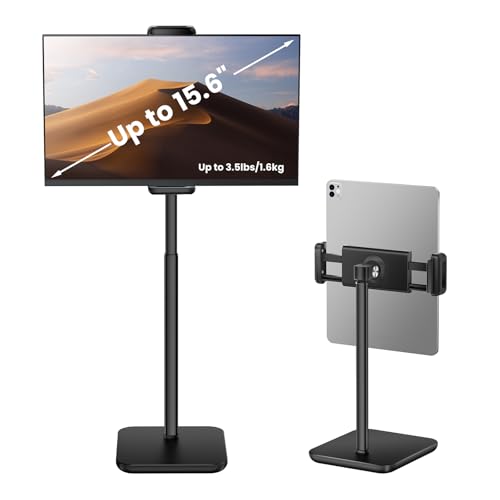 tounee Height Adjustable Tablet Stand, 3.5lb (1.6kg) Max Support, Up to 18" Tall, Slim Portable Monitors Stand Compatible with iPad Pro 12.9, Surface Pro, All 4.7"-15.6" Devices - Black