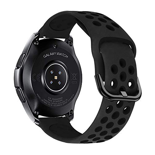 iBazal 22mm Galaxy Watch 46mm Band Compatible with Samsung Galaxy Watch 3 45mm/Gear S3 Frontier Classic, Huawei Watch GT/GT 2 46mm, Ticwatch Pro Silicone Wrist Strap Sport Wristband - Black/Black