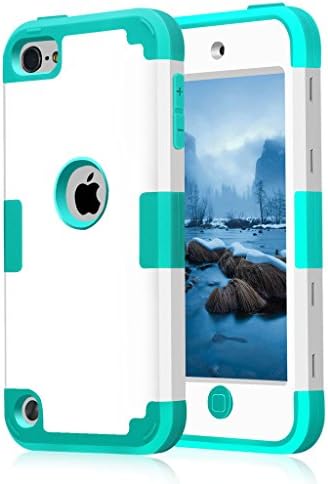 Hocase iPod Touch 7th/6th/5th Generation Case, iPod Touch 7/6/5 Case, Shockproof Protection Soft Silicone Hard Plastic Full Body Protective Case for iPod A2178/A1574/A1509/A1421 - White/Teal Blue