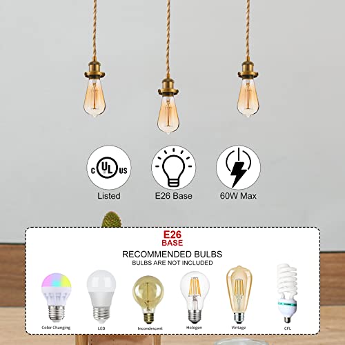 Image of Industrial Mini Pendant Light Kit, E26 Socket Pendant Hanging Light, Hemp Rope Vintage Hanging Pendant Light Cord, Adjustable Pendant Lights Ceiling Mount Kitchen Island Farmhouse