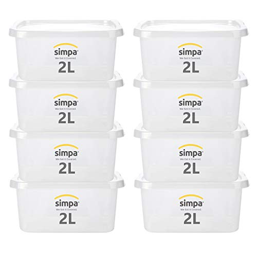 2L 2 Litre Transparent Clear Plastic Storage Box with Clip Lock Lid - Set of 8 - 8.6cm (H) x 19.8cm (W) x 16.5cm (D)