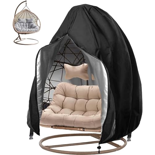 EASYBUYTECH Patio Egg Chair Covers with Zipper, Wicker Egg Swing Chair Covers, Waterproof Heavy Duty Weather Resisatnt Outdoor Chair Cover, Windproof Hanging Chair Cover, 230 x 200cm, Black