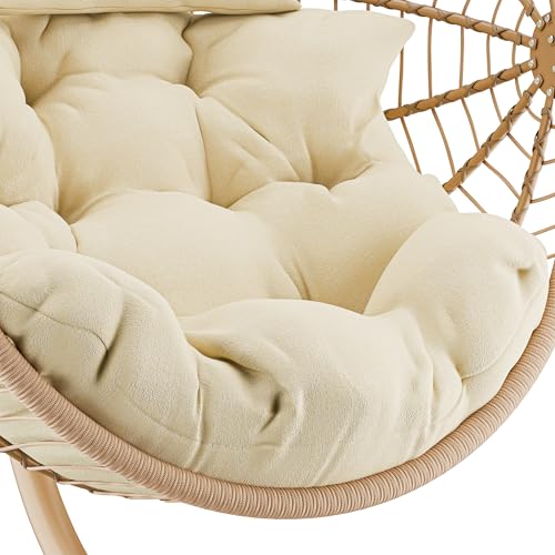 Blisswood Rattan Swing Egg Chair Garden Patio Indoor Outdoor Hanging Egg Chair With Cushion & Stand Indoor & Outdoor Egg Chair Upto 150kg Weight Capacity (Beige) - Image 7