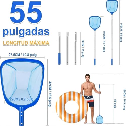 Miniatura 6 de Red Piscina, Recogehojas Para Piscinas Profesional, Recoge Hojas Para Piscinas, Red Limpia Piscina, Kits De Skimmer Piscinas Con Barra Telescópica Para Piscina, Spas, Estanques, Parque Acuatico