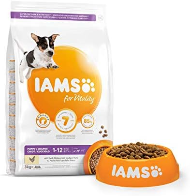Iams Puppy/Junior Dry Dog Food with Small/Medium Breed Chicken, 3 kg - Pack of 3