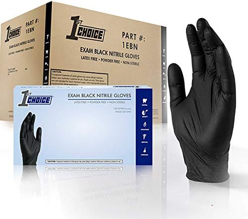 1st Choice Exam Black Nitrile Gloves, 4 Mil Latex Free, Powder Free, Textured, Disposable, Non-Sterile, Size Small, Case of 1000, 1EBNS