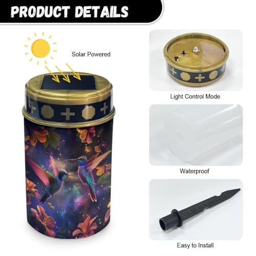 Image of Purple Hummingbird Cemetery Solar Lights Water Resistant LED Flameless Candle Grave Lights Solar Powered Grave Decor Memorial Gift Outdoor Garden Decor Light for Prayer 2 Pcs