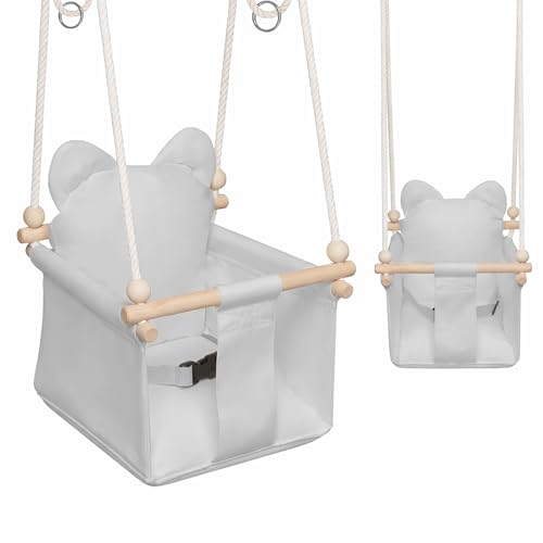 MAMOI® Balancoire Interieur pour Bebe et Enfants, Siege balançoire en Bois et en Coton pour bébé, Balansoire pour Enfant, Balancelle scandinave, Baby Swing