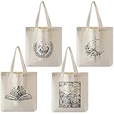 Reginary 4 Pcs Canvas Tote Bag for Women Canvas Shopping Totes Aesthetic Reusable Grocery Bags Gifts(Artistic)