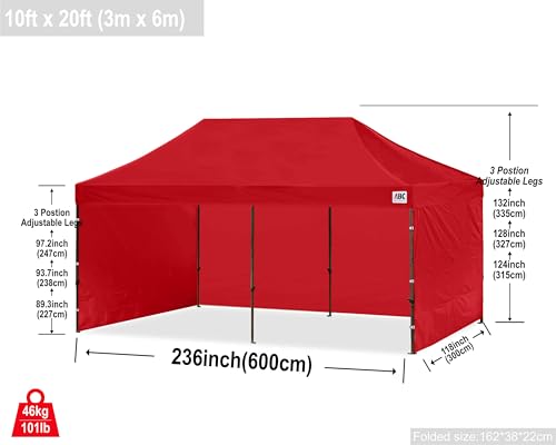 Image of ABCCANOPY Heavy Duty Easy Pop up Canopy Tent with Sidewalls 10x20, Red