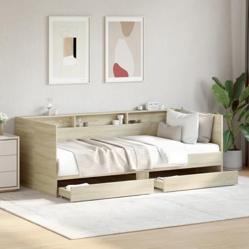 Emmtore Sofá Cama con cajones sin colchón Roble Sonoma 100x200 cm
